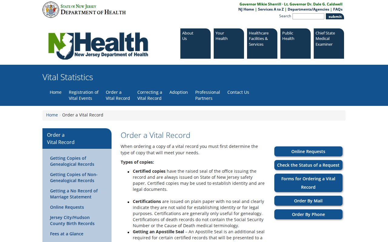 Willingboro residents directory reference to New Jersey vital record ordering information