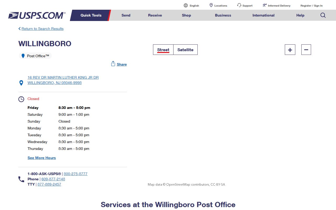 Willingboro postal directory image of the USPS 08046 post office listing